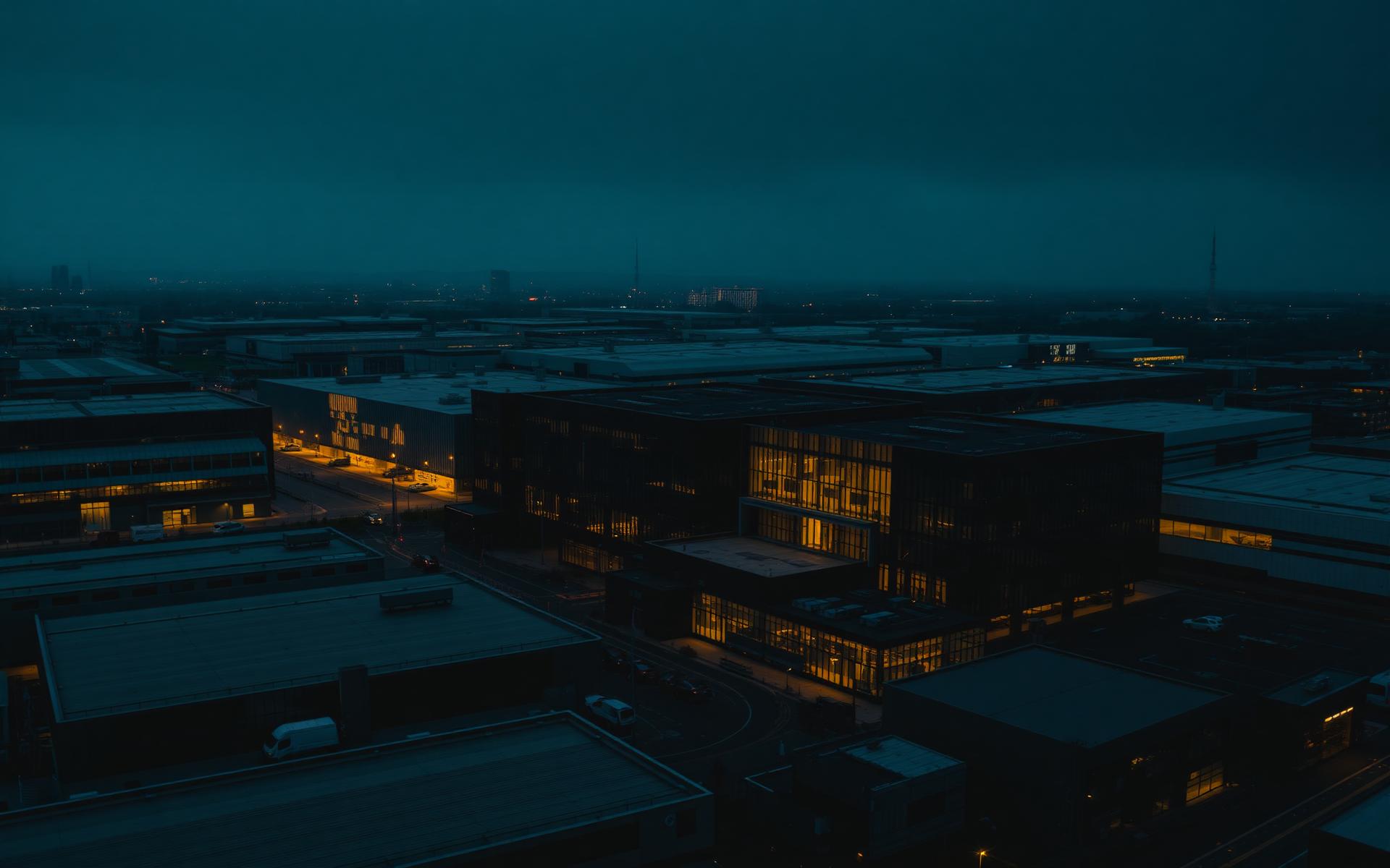 Modern commercial district at dusk